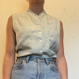 Pale Green Silk and Linen Blend Tank